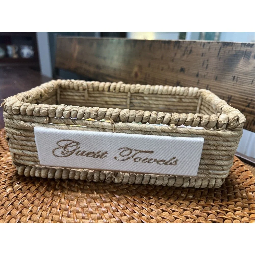 Vintage Wicker Napkin Holder Bathroom Guest Towel Basket